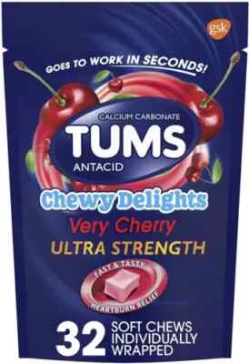 Tums Chewy Delights Ultra Strength Antacid Soft Chews Very Cherry 32 Count