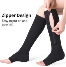 Zipper Compression Socks 20-30mmHg Set of 3 Pairs Open Toe Stockings S/M, L/XL