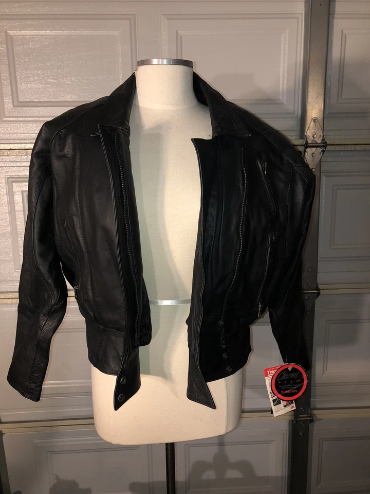 Chaqueta de cuero CROMADA VINTAGE moto negra turismo mujer talla 10 ¡¡¡NUEVA CON ETIQUETAS!!!! Foto 3 de 4