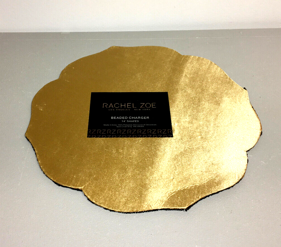 RACHEL ZOE 15" CHRISTMAS BLACK & GOLD GLASS BEADED CHARGER/PLACE MAT