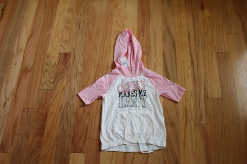 New Justice Girls Dance Makes Me Happy Pink Black and White Hoodie Shirt Size 5