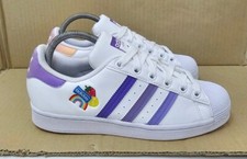 SCARPE DA GINNASTICA ADIDAS SUPERSTAR TAGLIA UK 5 BIANCHE ARCOBALENO PRIDE VIOLA LATI IMMACOLATE