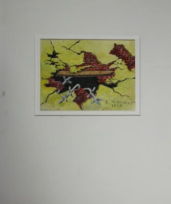 Gemälde Aquarell Farbstift  Mauerloch Barbara Kraemer Signiert Datiert  1993 - Bild 1 von 4