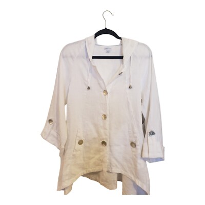 Sigrid Olsen 100% Linen Button Down Hooded White Jacket Women's Sz Small NWT