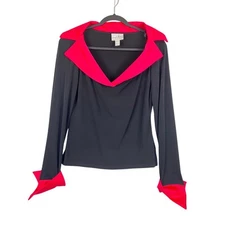 VTG Joseph Ribkoff Hot Satin Pink Peter Pan Big Collar/Cuffs Blouse Top 12