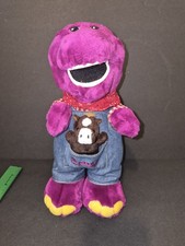 Lyons Vintage Farmer Barney The Purple Dinosaur Plush in Overalls With Horse 12"