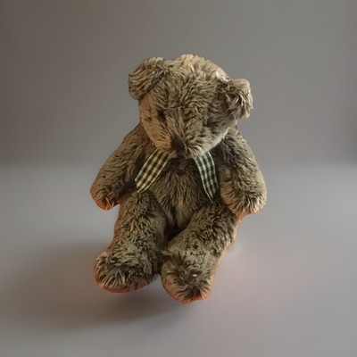 Russ Berrie 9.5'' Plush Teddy Bear Ashley Gray Green Plaid Bow Stuffed Animal Toy