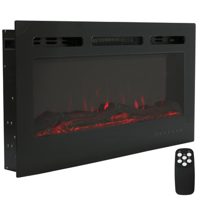 36 in Modern Flame Mounted Indoor Electric Fireplace - Black by Sunnydaze