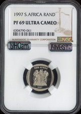 1997 South Africa 1 Rand  NGC PF69 Ultra Cameo Quality