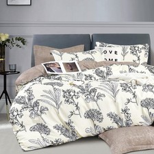 Duvet Cover Queen 90 3Pcs Cotton Vintage Floral Taupe Cream LEMIROE Size Design