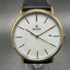 Bulova Watch Men 37mm White Dial Two Tone Date Round 98H51 New Battery TG4