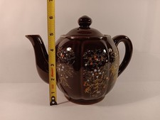 Brown Tea Pot With Lid Made in Japan Hand Painted Floral Vintage