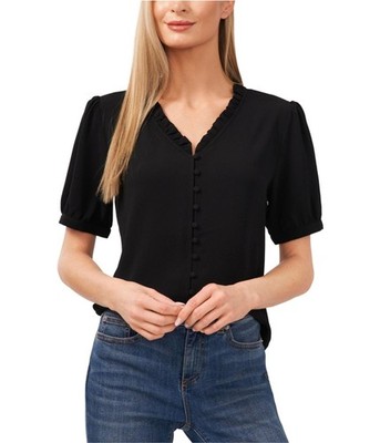 CeCe Womens Frill V Neck Button Down Blouse