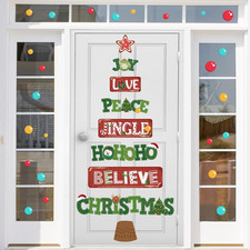 Merry Christmas Tree Window Door Clings Stickers,Xmas Quotes Wall Decals,Chri...