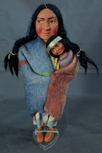 Vintage Native American Skookum Doll with Papoose 10 1/2" tall