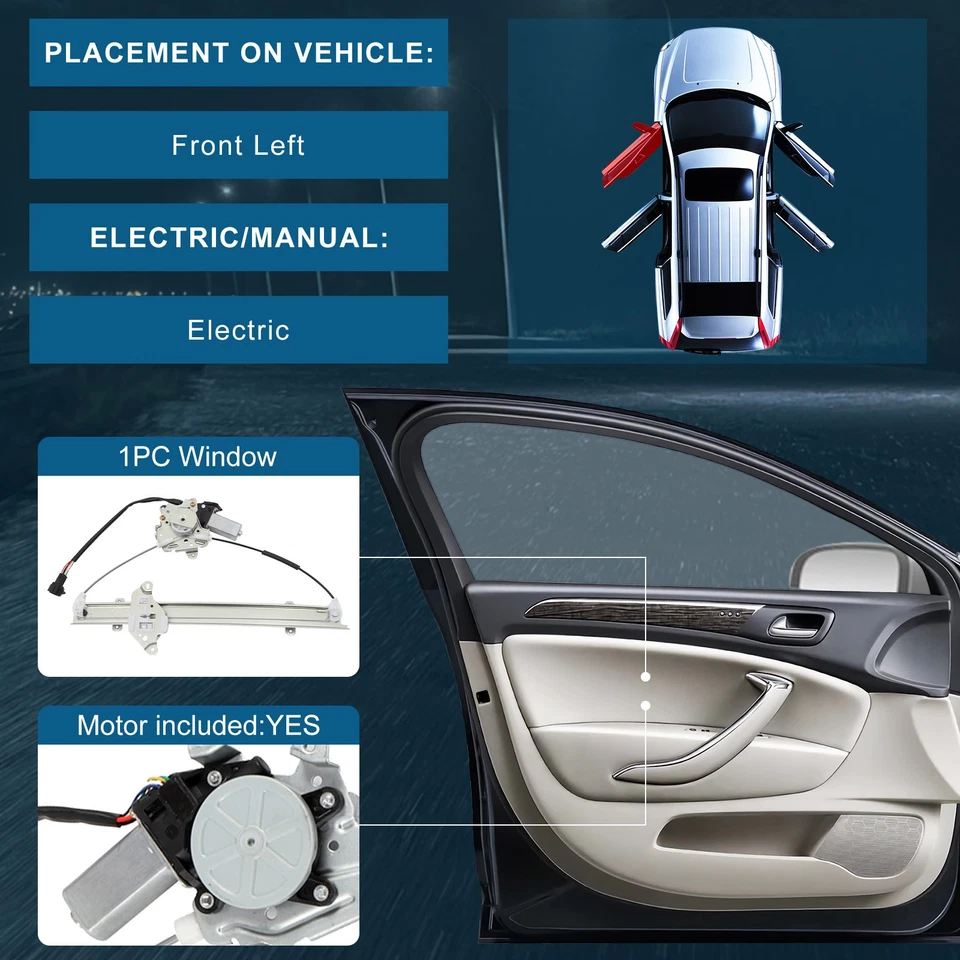 For 2007-2012 Nissan For Tiida Power Window Regulator w/ Motor Front Left - Image 2 of 4