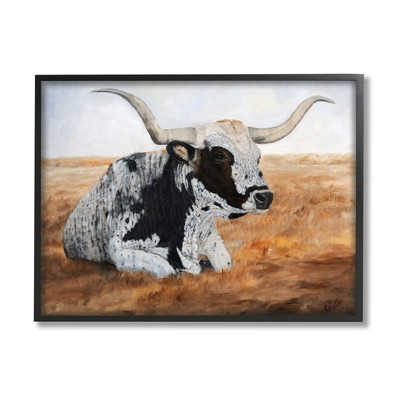 Longhorn Cattle Prairie Portrait Framed Giclee Art, Design by Kathy Winkler