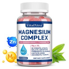Magnesium Complex Gummies 10-In-1 Glycinate Citrate L-Theanine Zinc D3 60 Count
