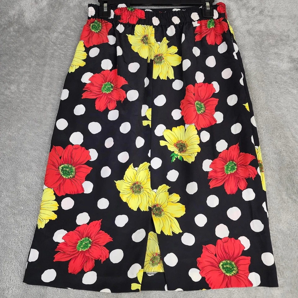 Falda Leslie Fay Mujer 12 Negra Roja Amarilla Floral Lunares Plisada Años 90 De Colección Foto 2 de 4