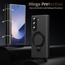 For Galaxy Z Fold 3 4 5 6 7 Shockproof Ring Stand Hinge Protect PU Leather Case