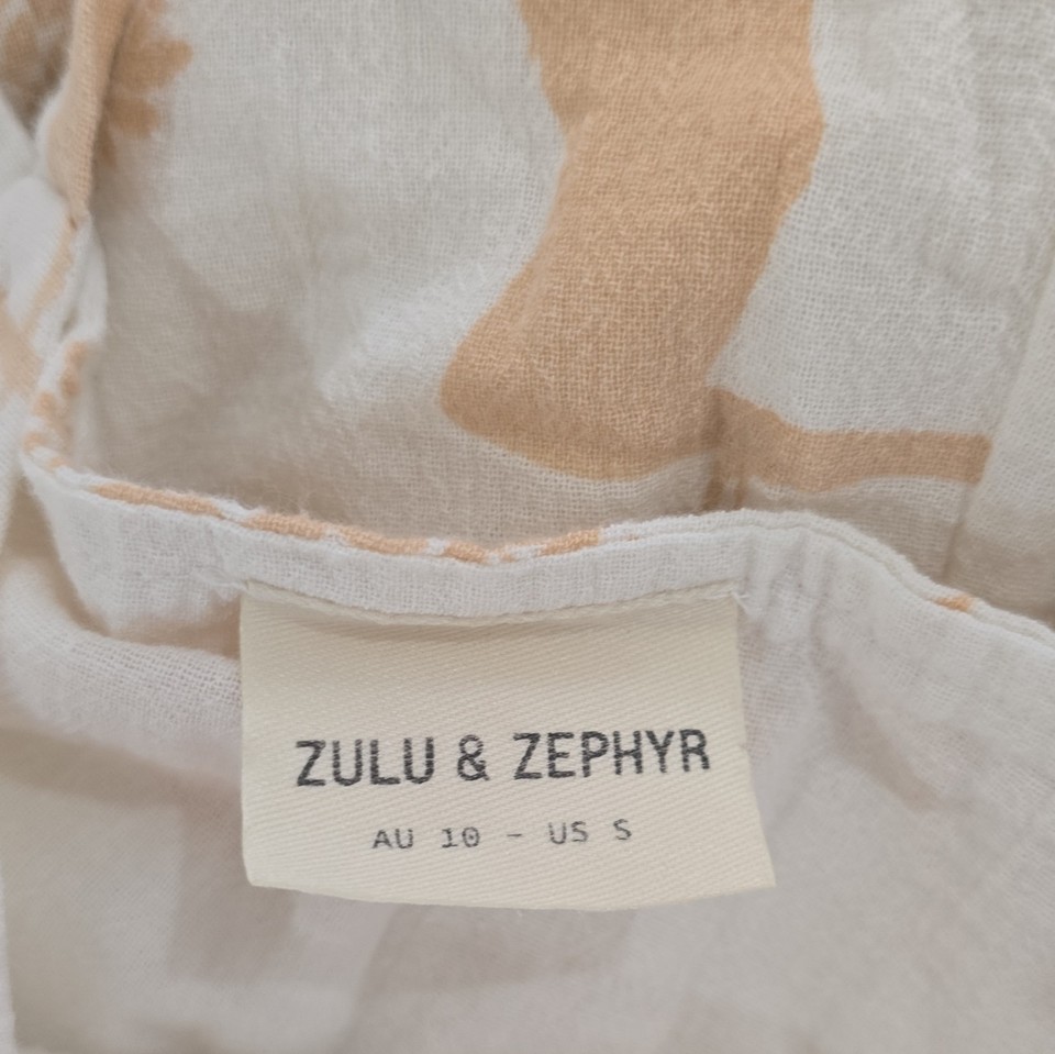 Zulu & Zephyr beige white floral sleeveless midi sundress ring detail size 10