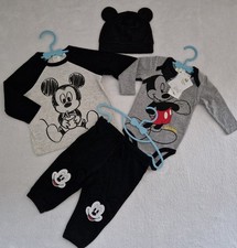 4x NEW DISNEY NICE MICKEY MOUSE BABY BOY TOP JOGGERS BODYSUIT OUTFIT SET 3/6 m