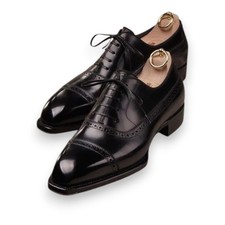 Handmade Cap Toe Genuine Black Leather Oxford Lace Up Dress Office Shoes For Men