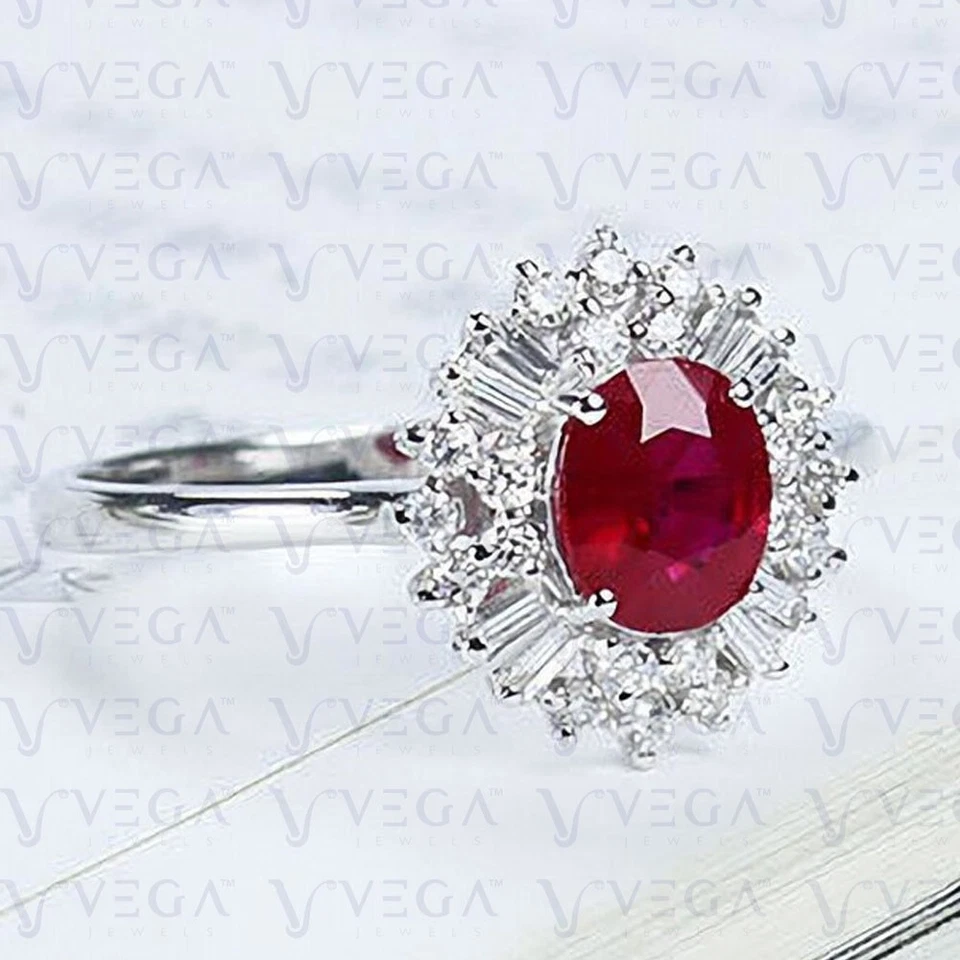 4.20Carat Oval Shape Natural Ruby and Diamond Cluster Ring 950PT Platinum Plated - Image 4 of 4