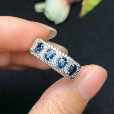 925 Sterling Silver Wedding Ring Simulated Oval Cut Sapphire Half Eternity Band
