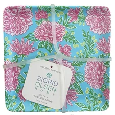 Sigrid Olsen Floral Melamine Appetizer Plates 6in Square Pop of Color 4pc NEW