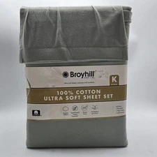 Broyhill King Size 100% Cotton Soft Brushed Thread Sheet 4 Piece Set Sage Green