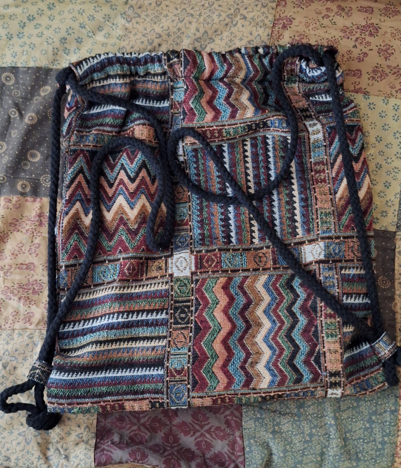 Knit Drawstring Bag Lightweight Boho Backback Car… - image 2