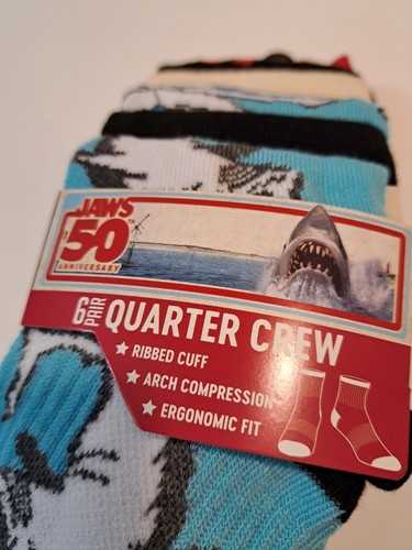 Jaws 50th anniversary Movie 6 Pair Adult Socks Quarter Crew Ankle Socks New - Picture 2 of 5