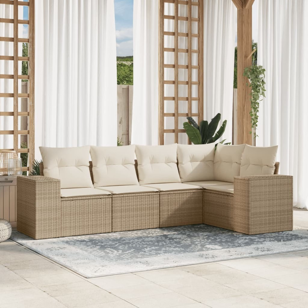 Garden Sofa Set Beige Poly Rattan Medium Modular