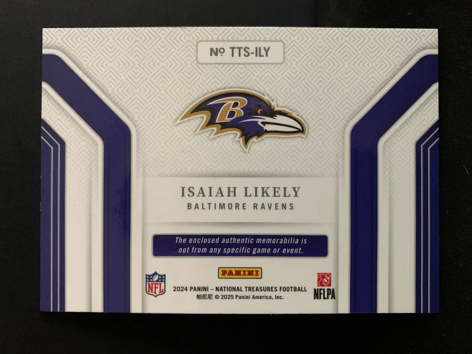 2024 PANINI NATIONAL TREASURES ISAIAH LIKELY /99 PATCH RAVENS - Image 2 of 2