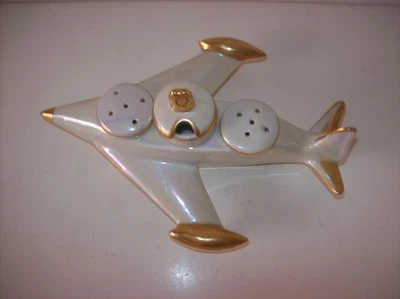 Ancien saleron moutardier des années 50 - 60 en porcelaine à forme d'avion - Photo 1/4
