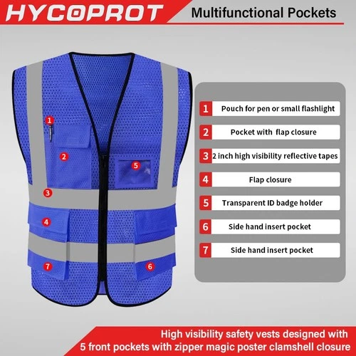 HYCOPROT High Visibility Mesh Safety Reflective Vest with X-Large, Blue  image 2