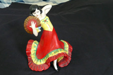 Beautiful Japan Ceramic Flamenco Fan Dancer Dancing Woman Figurine 6 1/2" Tall