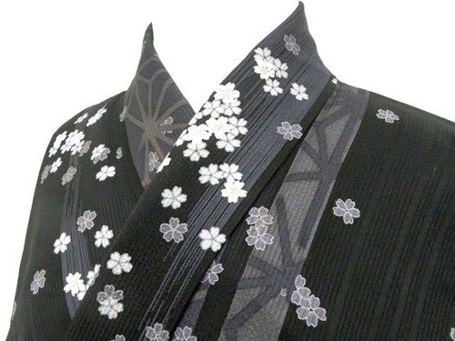 JAPANESE KIMONO KOMON BLACK 160cm 5 ft 3 in PURE SILK EE5460