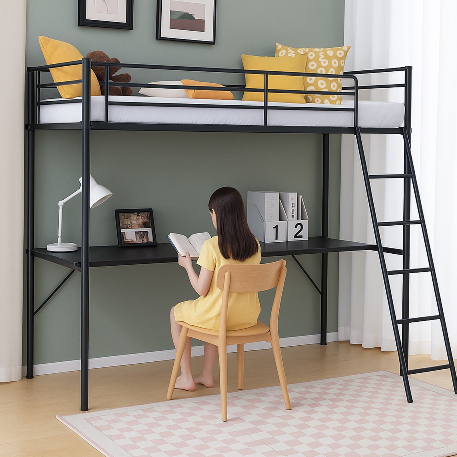 High Sleeper Gaming Bed Single Bunk Bed Study Bed with Storage Shelves/Socket