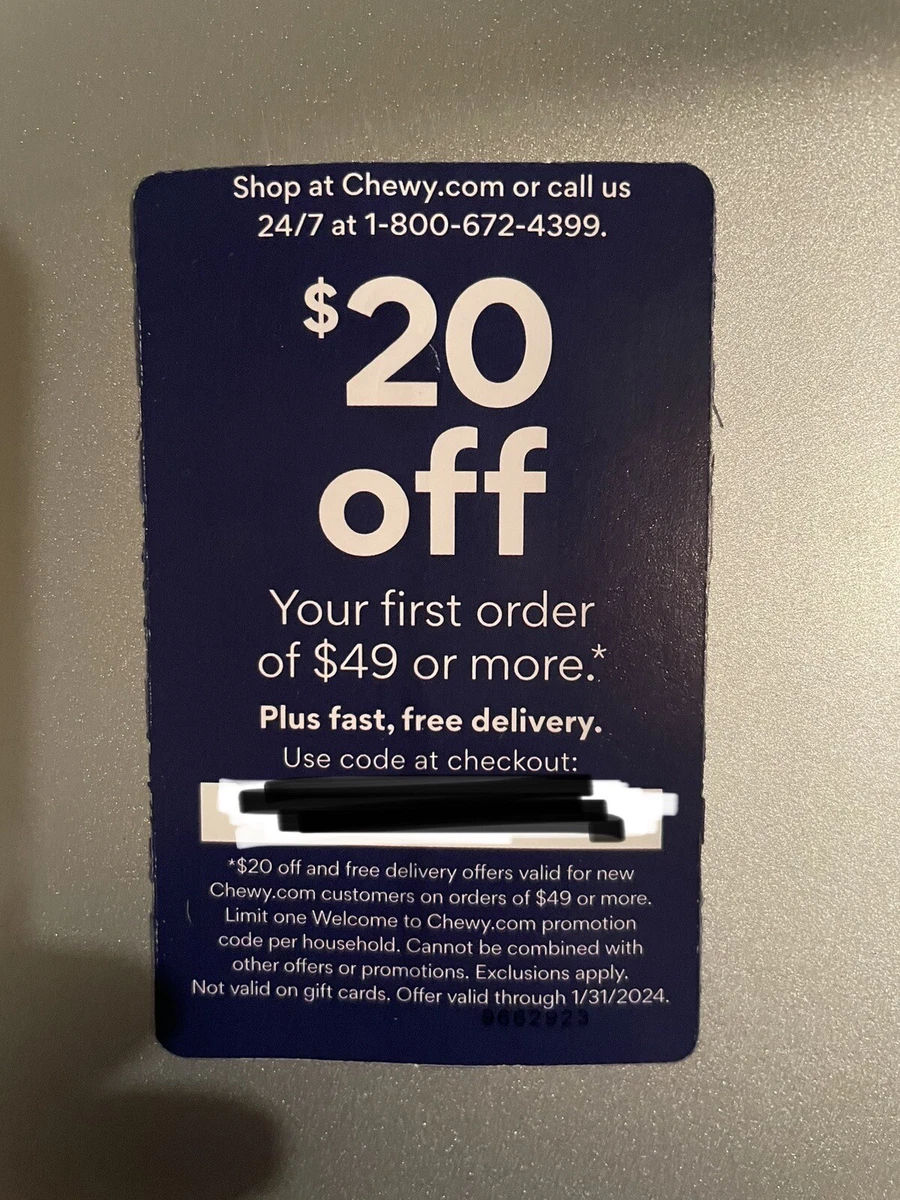 CHEWY COUPON 20 off first order 49 or more exp 1 31 24 eBay