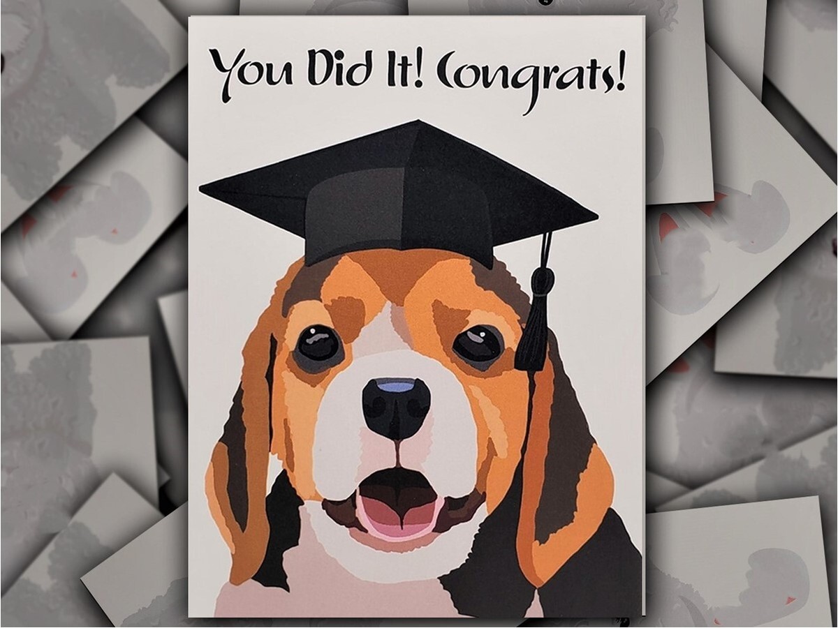 Beagle Dog Hand-Drawn Congrats on Graduation Card with Envelope