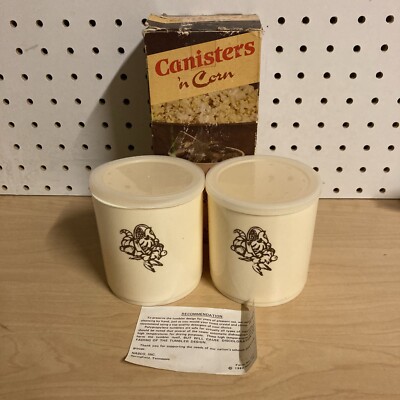 Nasco Canisters in Corn with Box Vintage Plastic Jars Containers 1982