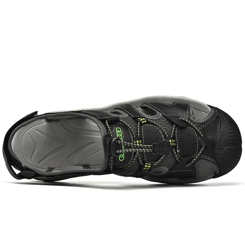 Sandálias masculinas de couro biqueira fechada praia esporte ao ar livre antiderrapante verão sapatos de caminhada - Imagem 4 de 4