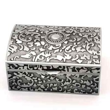 Classic Jewelry Box Silver Black Velvet Lined Ornate Collectable