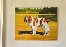 Welsh Spaniel Oil Painting, Signed Dog Pet Portrait, Springer Spaniel, Vintage