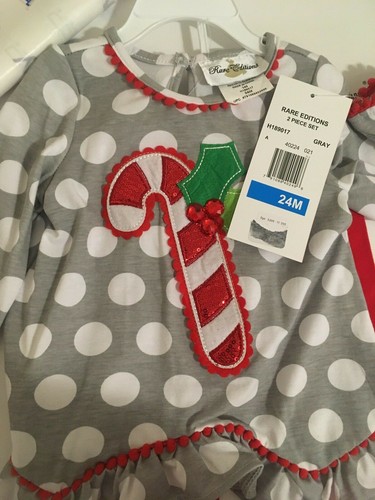 NWT! Rare Editions Christmas Polka Dot Candy Cane Outfit, Size: 24 Months - Picture 2 of 2