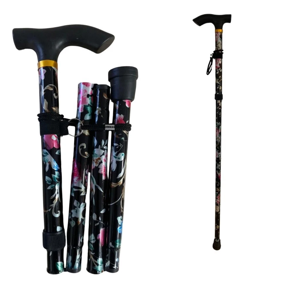 V-VAPE 1 x Walking Stick Easy Fold Adjustable Cane Lightweight Collapsible Sticks