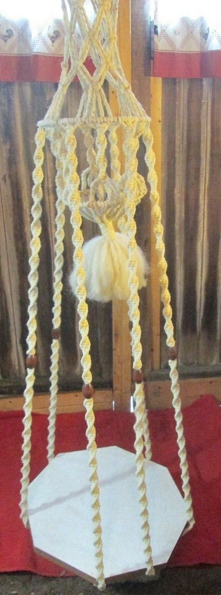 Vintage Huge Macrame Hanging wood Table Plant Stand Holder | eBay