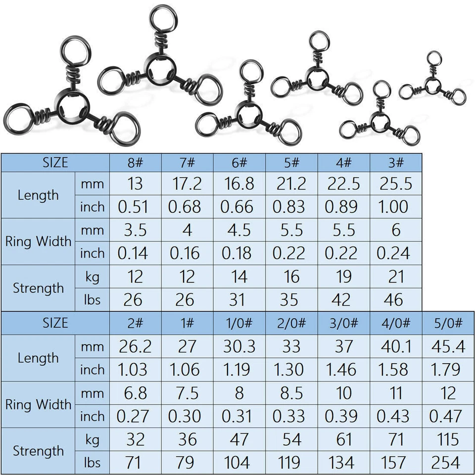 50Pcs 3-Way Swivels Fishing Tackle Saltwater Stainless Steel Fishing Connector - Image 2 of 4